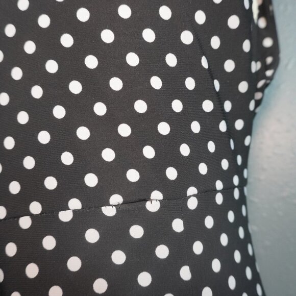 Chaps Womens Black White Polka Dot Midi Short Sleeve V Neck Dress Size Small - Picture 5 of 7